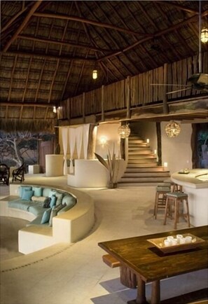 LIVING ROOM, KITCHEN AND STAIRS TO SLEEPING LOFT