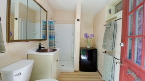 Bathroom has a microwave and can be used to prep like you were visiting Europe!
