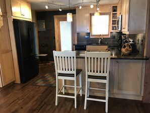 Kitchen and back door out to parking area