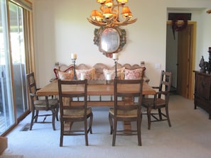 Large dining room with bench seating.