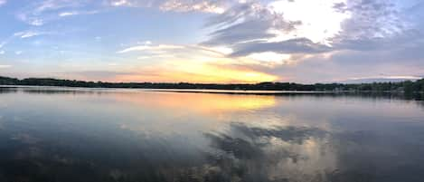 Panoramic sunset view while on the lake