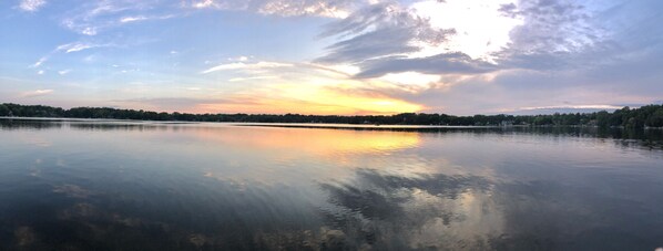 Panoramic sunset view while on the lake