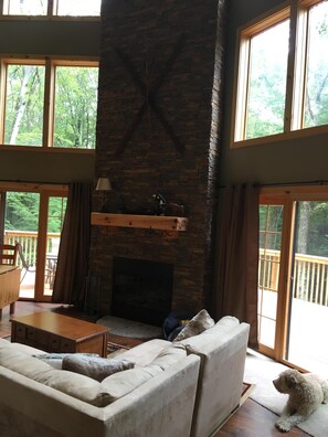 Stone Wood-burning FP in Great Room