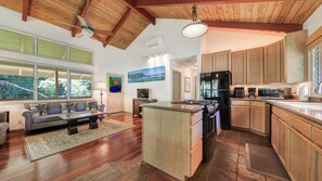 The kitchen is fully stocked for any cooking need. 
