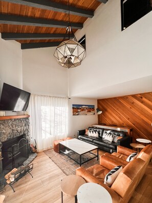 Very comfortable sofa and vintage leather chairs