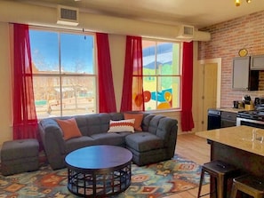 Gorgeous and open layout with HUGE windows to take in Old Town Square