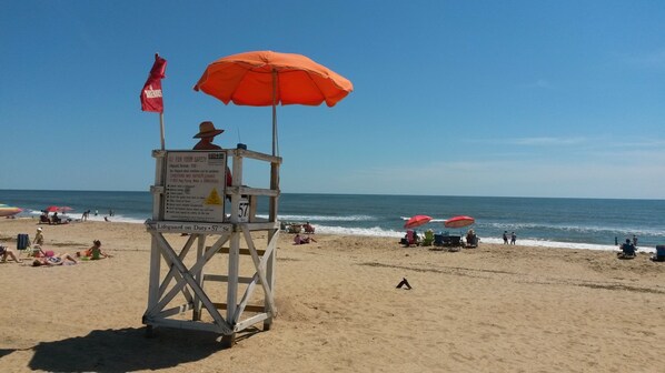 Lifeguarded beach area both at 56th and 57th Street (where condo is located).