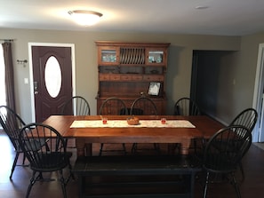 Large dining table seats 11. Additional folding table available.