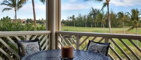 relax on lanai overlooking the golf course