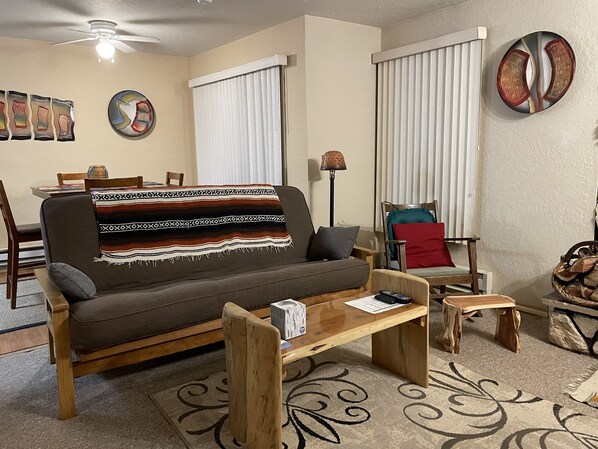 New futon!   Living room and dining area.
