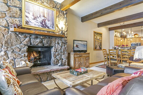 Living Room with Wood Burning Fireplace