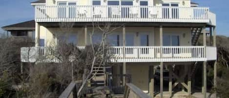 Beachfront view of house, 50 feet out to beach from door