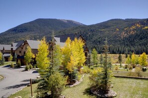 View from the private deck (wide angle shot--makes mountains look farther away).