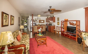 Clean and comfortable kitchen/living area