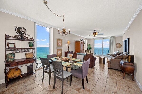 Corner unit has beautiful floor to ceiling windows on 3 sides