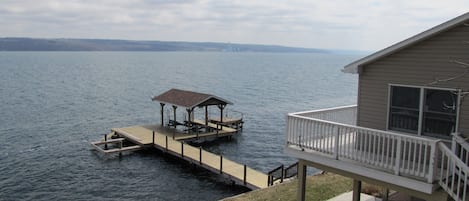 Looking out onto dock and Cayuga Lake