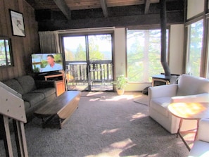 Living room with tons of light and trees around you.