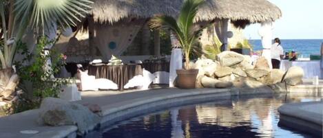 Pool-side palapa, great for relaxing, catered dinners, birthdays or weddings