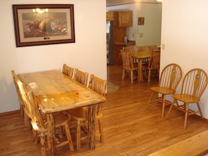 The 2nd dining table provides seating for 8 more so there's room for everyone.
