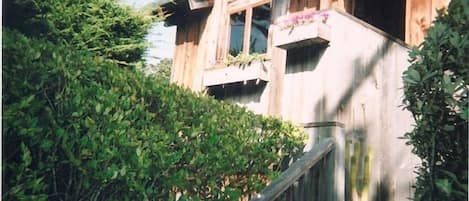 Front entry to beautiful redwood home


