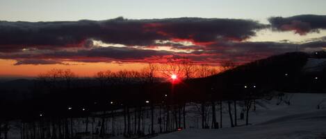 Sunrise views from large window in master