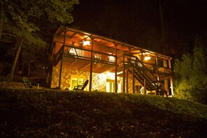 Nighttime View of Cabin from Lakeside