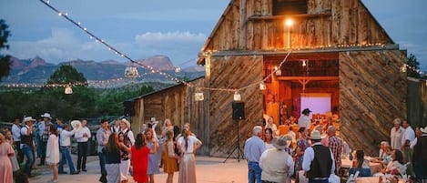 We have a pad outside the barn for everything from basketball to dancing!