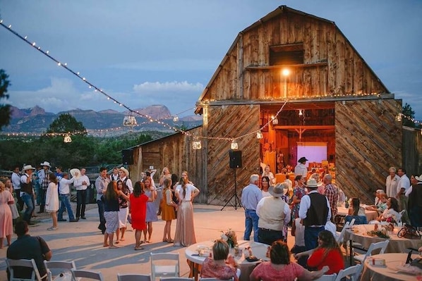 We have a pad outside the barn for everything from basketball to dancing!