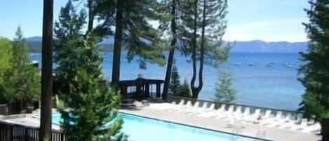 Tahoe Tavern Pool Facility over looking Lake Tahoe.