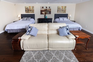 Huge double Queen Bedroom with TV and gas fireplace, and office