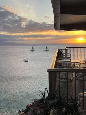 Enjoy sunset from our lanai viewing boats each evening