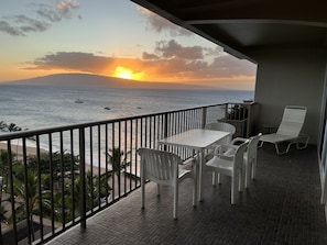Maui sunset from our private, spacious lanai at the end of a beautiful day