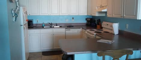 Lots of room in kitchen fully equipped  New coffee pot Dishwasher and Refrige!