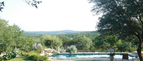 Hill country view from the back porch and private pool