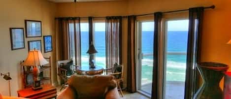 Living room's breathtaking view of the Gulf of Mexico