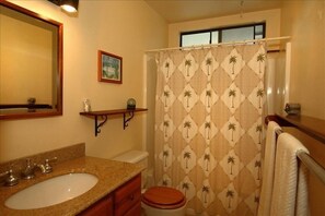 full bath with granite countertop