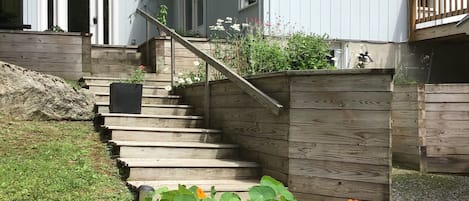 Our entry steps and garden. There’s ample lighting to find your way at night