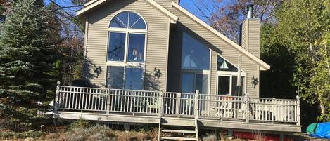 Front exterior.  Large glass windows provide great view of lake 