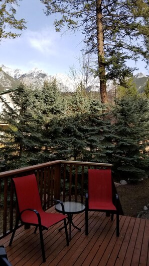 Amazing views of the Rockies off back deck from kitchen, with BBQ, seating