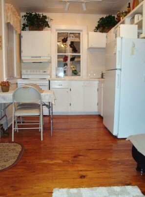 view from living room looking into the kitchen area