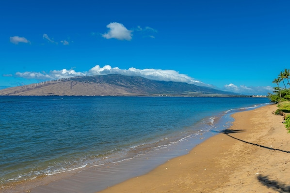 Beach with view of West Maui Mountains. Bring water shoes as it can be rocky.