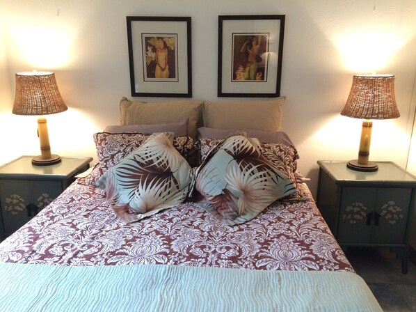 Enjoy the tropical bedroom decor, cool, tasteful and relaxing.