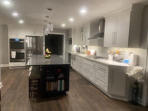 Our newly remodeled kitchen with double ovens and separate cook top. 