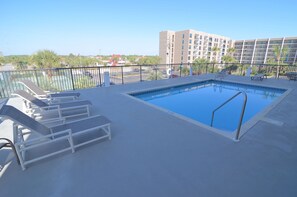 The pool is private to the building.  No crowds if you need to cool off.