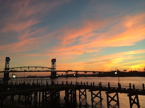 Cape Fear river and Memorial bridge sunset downtown Wilmington