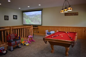 Home Theater with 120 inch projection TV; 8ft pool table (Lower Level)