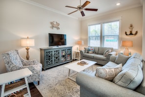 Livingroom with inviting furnishings designed for comfort