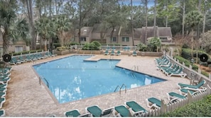Largest and best pool in Sea Pines.
New pool furniture for 2024
25 YARDS AWAY