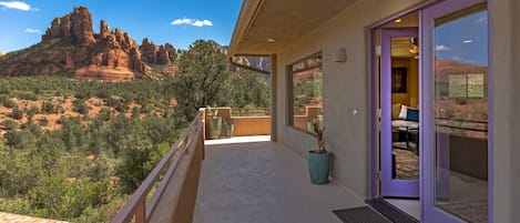 Eagle's Nest Suite #8 front balcony with Snoopy Rock in the background.