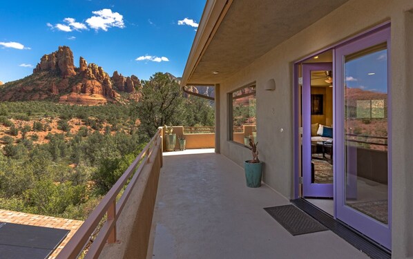 Eagle's Nest Suite #8 front balcony with Snoopy Rock in the background.